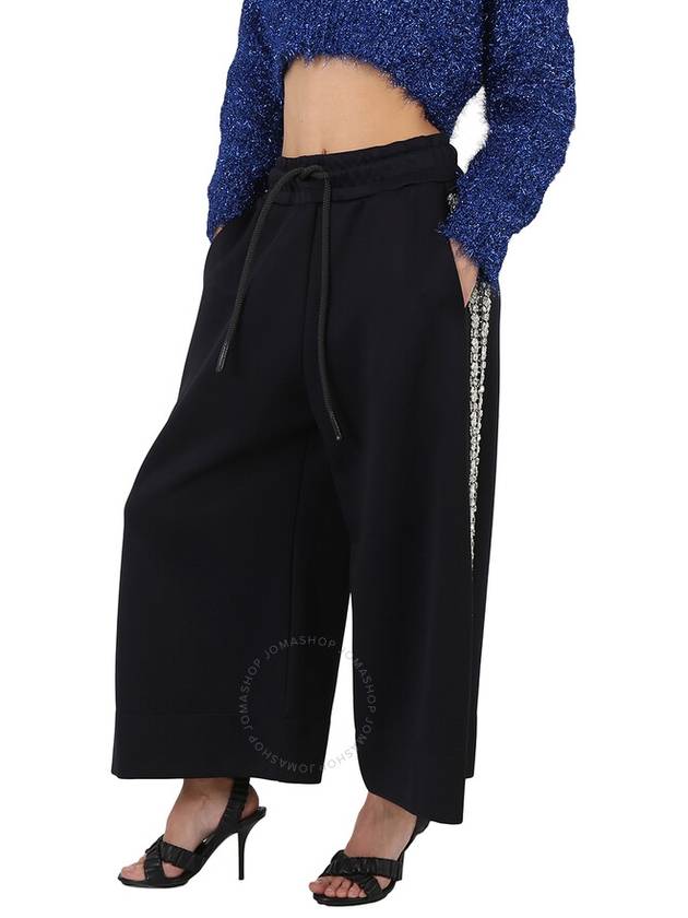 Burberry Ladies Black Crystal Detail Wide-leg Jersey Cropped Track Pants, Size Small - BURBERRY - BALAAN 3