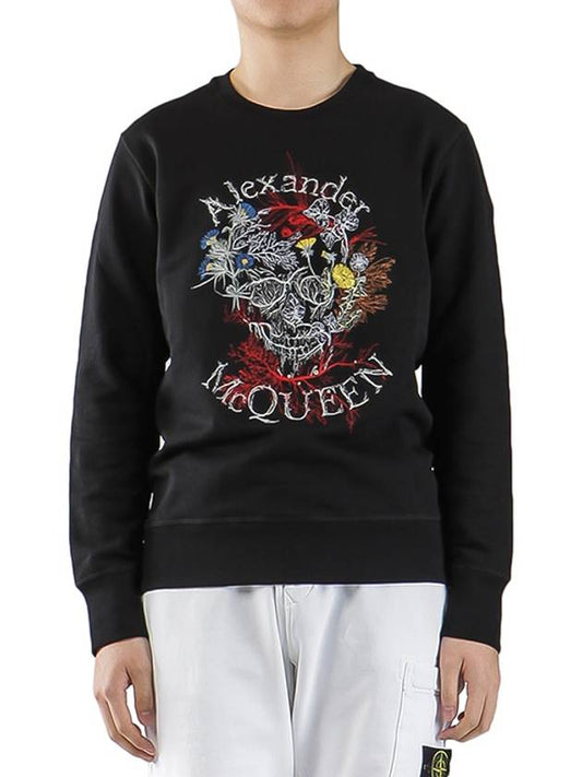 Glowing Botanical Skull Embossed Logo Sweatshirt Black - ALEXANDER MCQUEEN - BALAAN 2