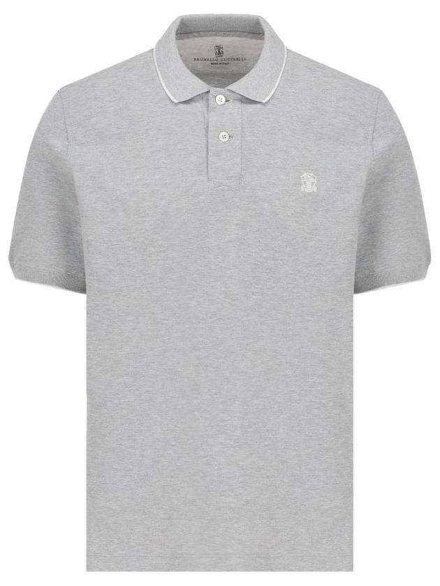 Embroidered Logo Short Sleeve Polo Shirt Grey - BRUNELLO CUCINELLI - BALAAN 2