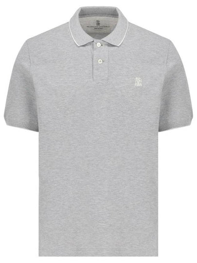 Embroidered Logo Short Sleeve Polo Shirt Grey - BRUNELLO CUCINELLI - BALAAN 2