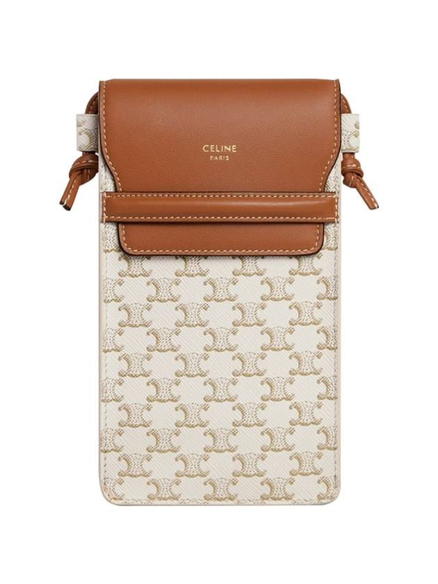 Triomphe Canvas Lambskin Flap Cell Phone Mini Bag White Tan - CELINE - BALAAN 2