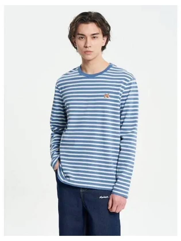 Men s Foxhead Patch Regular Marine Stripe T Shirt Drifter Blue Stripes Domestic Product - MAISON KITSUNE - BALAAN 1