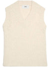 V-Neck Ribbed Knit Vest Beige - AMI - BALAAN 1