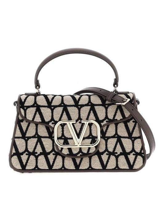 V Logo Signature Iconograph Canvas Leather Tote Bag Beige - VALENTINO - BALAAN.