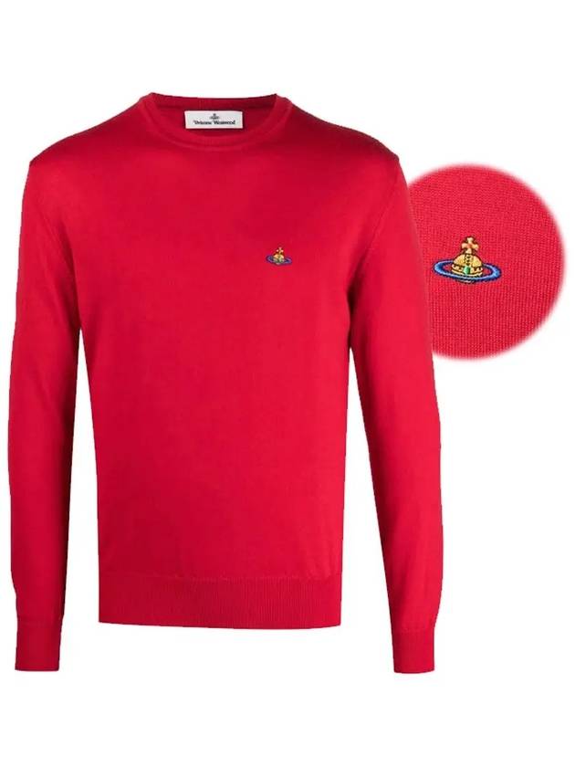 Men's ORB Embroidered Logo Wool Knit Top Red - VIVIENNE WESTWOOD - BALAAN 3