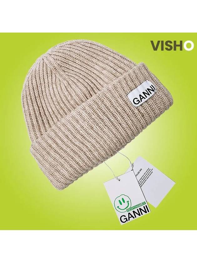 Logo Patch Knit Beanie Sand - GANNI - BALAAN 8