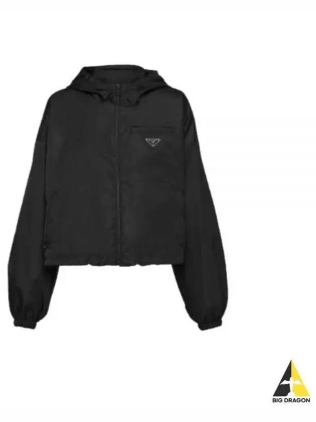 Re-Nylon Crop Hooded Jacket Black - PRADA - BALAAN 2