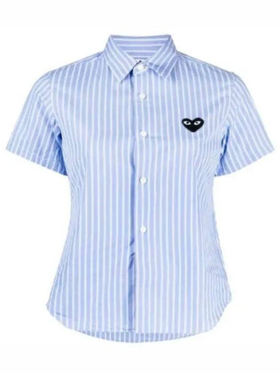 Black Heart Wappen Striped Short Sleeve Shirt Blue - COMME DES GARCONS - BALAAN 2