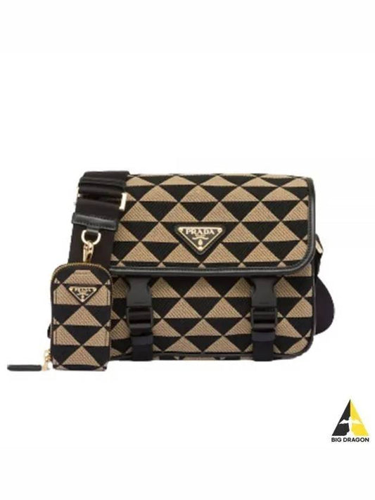 Symbole Embroidery Fabric Cross Bag Black Beige - PRADA - BALAAN 2