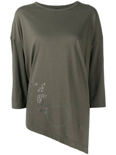 Y'S Ladies Khaki Logo Asymmetirc Top, Brand Size 2 (Medium) - YOHJI YAMAMOTO - BALAAN 1