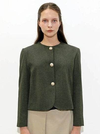 Round Neck Formal Jacket Khaki - DAMAGE MNEMONIC - BALAAN 2