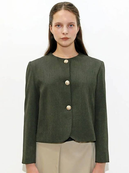 Round Neck Formal Jacket Khaki - DAMAGE MNEMONIC - BALAAN 2