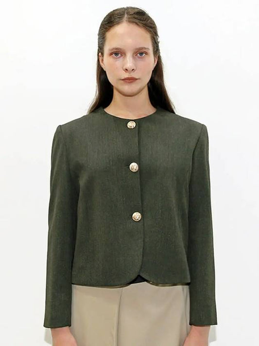 Round Neck Formal Jacket Khaki - DAMAGE MNEMONIC - BALAAN 1