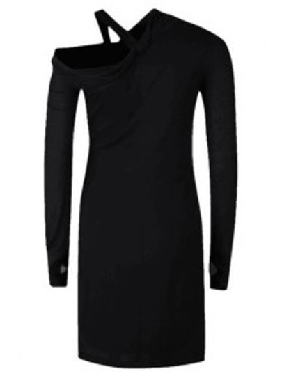 Twisted Asymmetric Mini Dress Black - HELMUT LANG - BALAAN 2