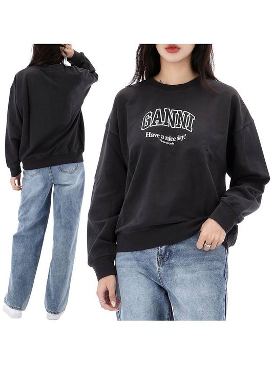 Isoli Oversized Cotton Sweatshirt Black - GANNI - BALAAN 2