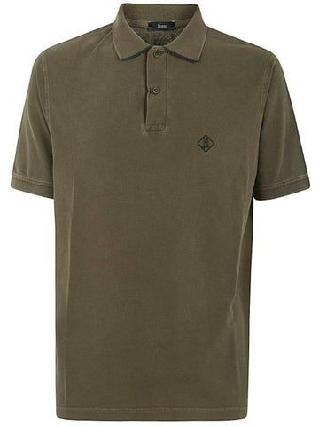 Embroidery Logo Short Sleeve Cotton Pk Shirt Military Green - HERNO - BALAAN 1