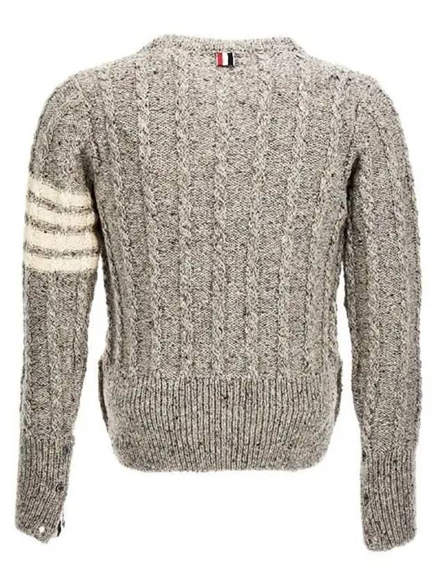 Donegal Twist Cable 4-Bar Classic Crewneck Knit Top Light Grey - THOM BROWNE - BALAAN 3