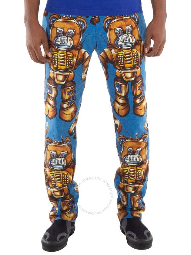 Men s Straight Pants Moschino Blue Allover Robot Print Cotton Trousers Brand Size 44 Waist 29 - MOSCHINO - BALAAN 2