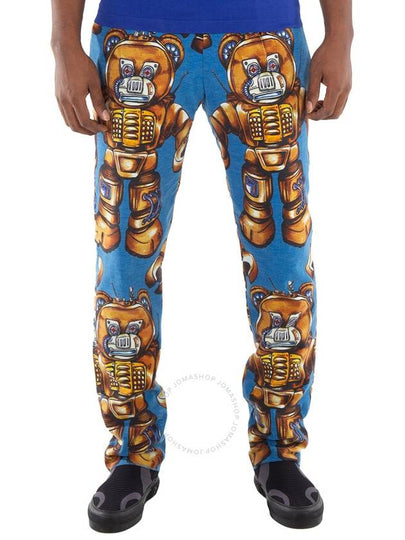 Men s Straight Pants Moschino Blue Allover Robot Print Cotton Trousers Brand Size 44 Waist 29 - MOSCHINO - BALAAN 2