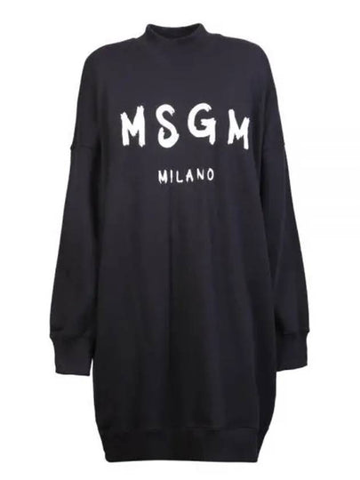 Milano Brushed Logo Print Long Sleeve Short Dress Black - MSGM - BALAAN 2