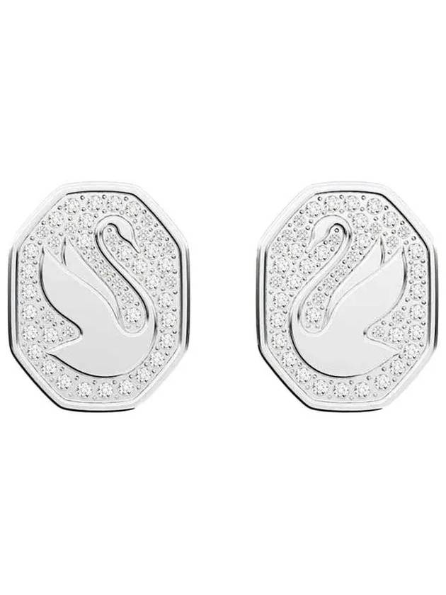 Swan Octagon Emblem Stud Earrings Silver - SWAROVSKI - BALAAN 2