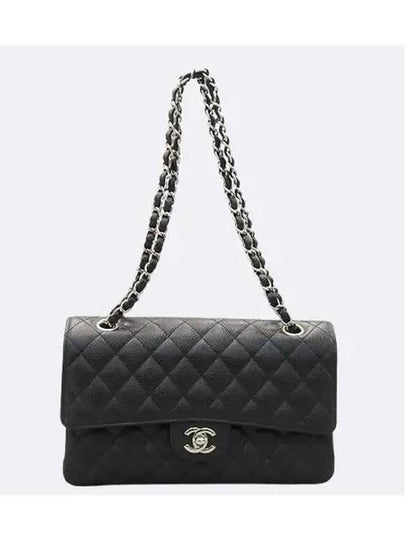 A01112 Black Caviar Skin Classic Medium Silver Chain Flap Shoulder Bag - CHANEL - BALAAN 2