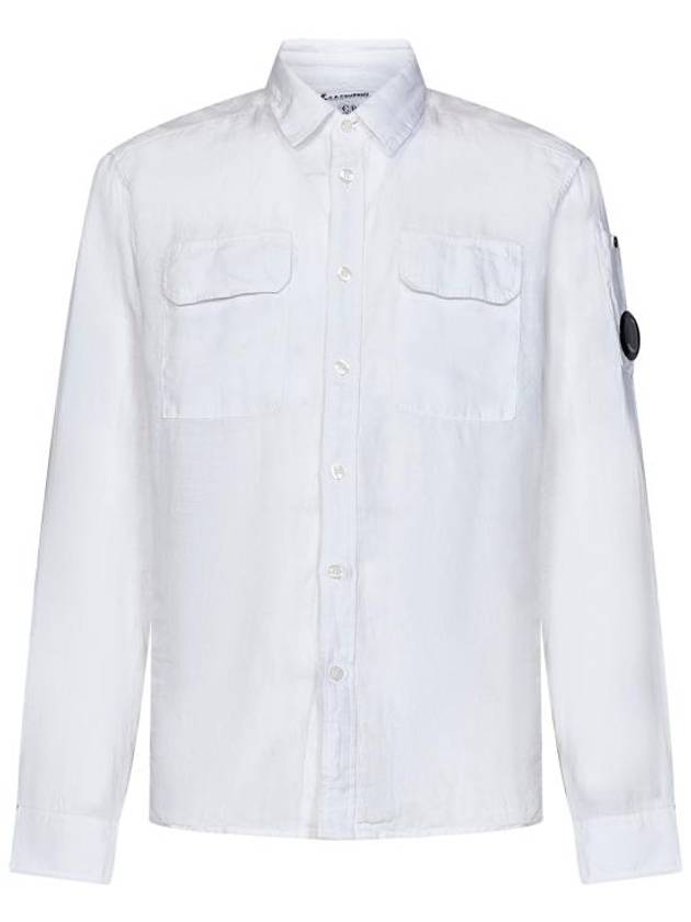 Linen Pocket Long Sleeve Shirt White - CP COMPANY - BALAAN 1