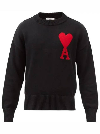 Big Heart Logo Knit Top Black - AMI - BALAAN 2