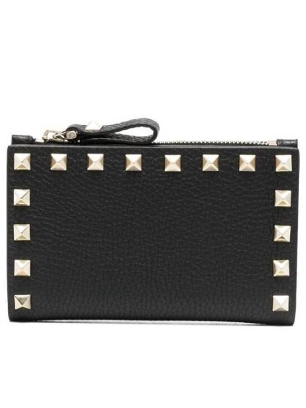 Rockstud Zipper Coin Card Wallet Black - VALENTINO - BALAAN 2