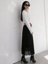 Red String Belted Pleated Long Dress White Black - PRETONE - BALAAN 3