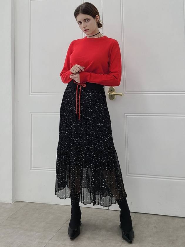 knit dot chiffon pleated midi dress red - PRETONE - BALAAN 5