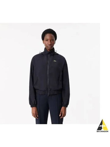 Women s short nylon hooded track jacket dark navy - LACOSTE - BALAAN 1