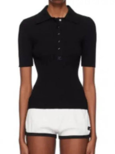 Iconic Logo Rib Short Sleeve Polo Knit Top Black - COURREGES - BALAAN 2