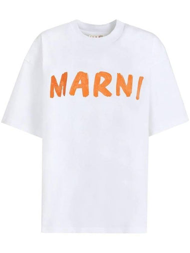 Logo Lettering Boxy Fit Short Sleeve T-Shirt White - MARNI - BALAAN 1