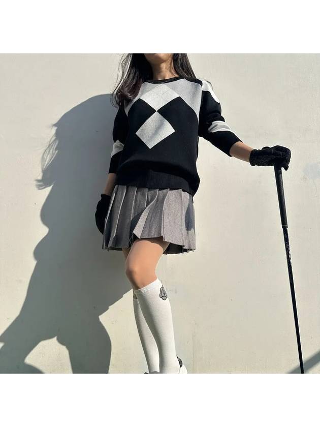 golf knit gray argyle simple long sleeve knit - LOLOALLOY - BALAAN 4