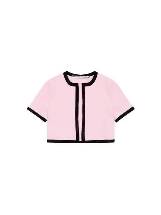 Women's Crystal Trim Open Cardigan Light Pink 271683 - ALEXANDER WANG - BALAAN 1