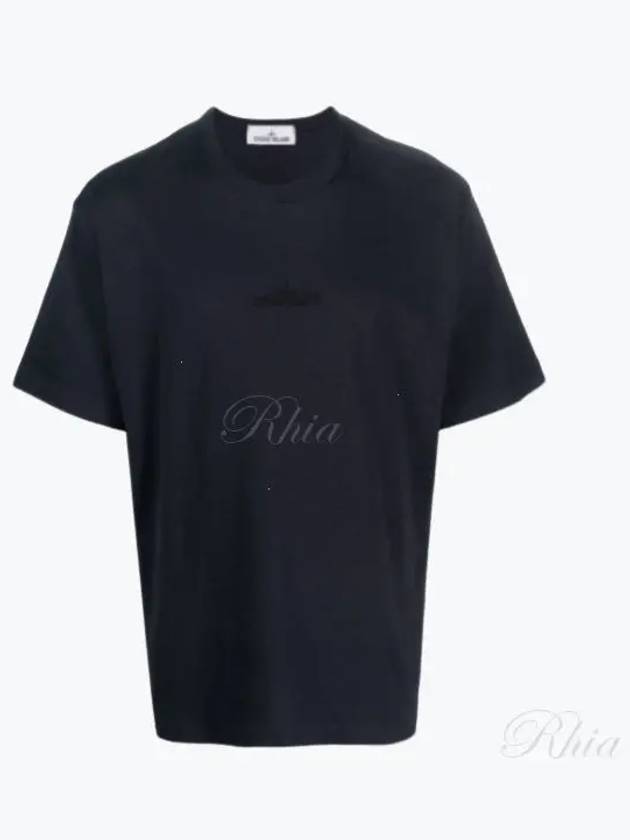 Micro Embroidered Logo Cotton Jersey Short Sleeve T-Shirt Navy - STONE ISLAND - BALAAN 2