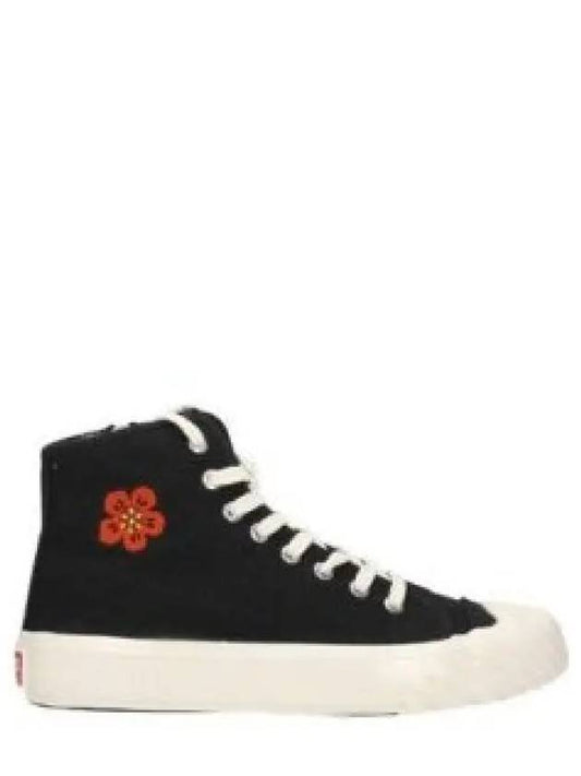 School Bokeh Flower Embroidered Cotton High Top Sneakers Black - KENZO - BALAAN 2