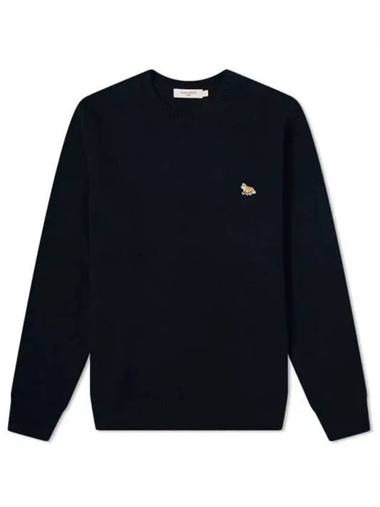 Baby Fox Patch Cosy Round Neck Pullover Wool Knit Top Navy - MAISON KITSUNE - BALAAN 2