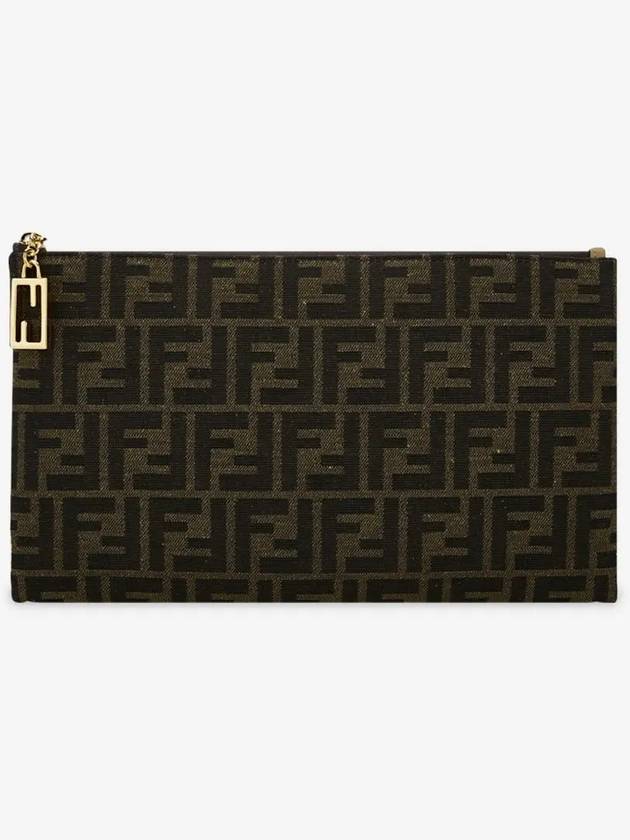 Flat Baguette Medium FF Jacquard Fabric Pouch Bag Brown - FENDI - BALAAN 3