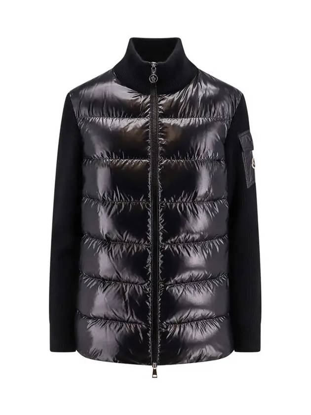 Padded Wool Cardigan Black - MONCLER - BALAAN 3