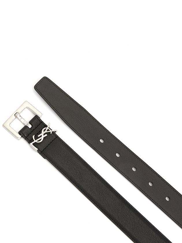 Silver Hardware Monogram Buckle Leather Belt Black - SAINT LAURENT - BALAAN 4