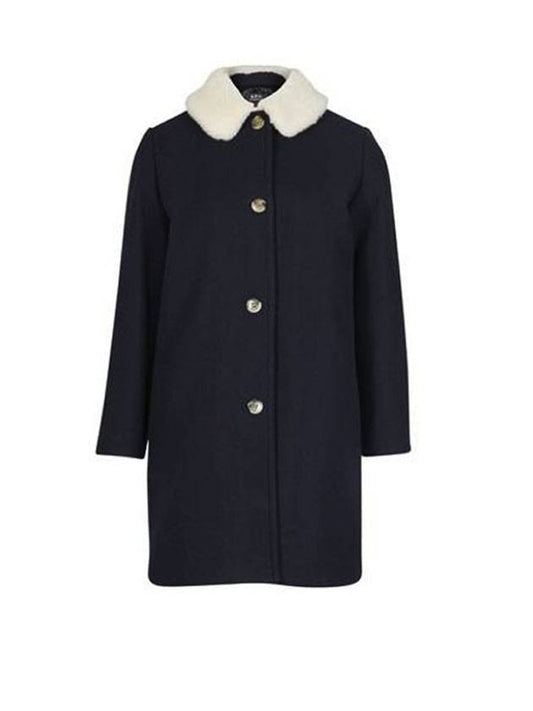 Women's New Doll Wool Sheepskin Single Coat Dark Navy - A.P.C. - BALAAN 1