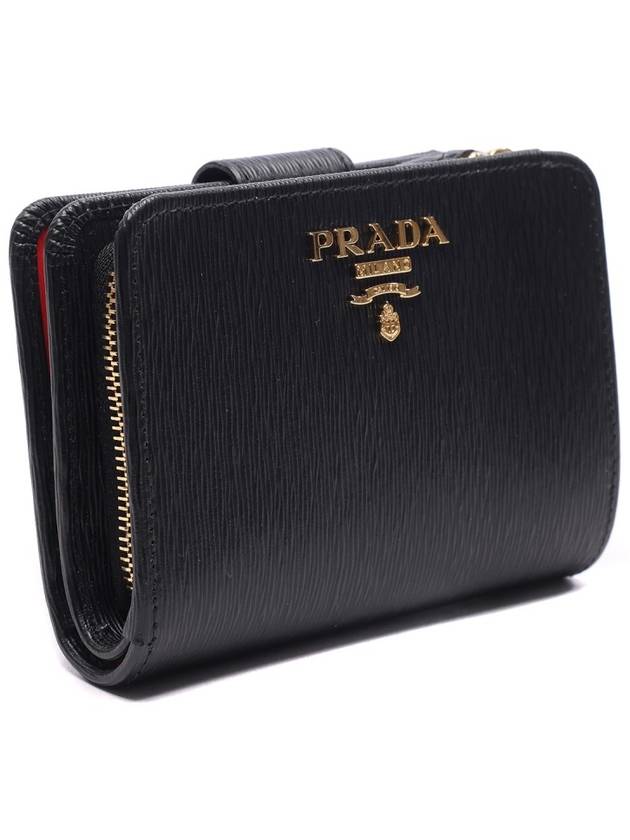 Women's Vitello Logo Leather Half Wallet Black - PRADA - BALAAN 4