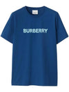 Logo Print Detail Short Sleeve T-Shirt Blue - BURBERRY - BALAAN 1