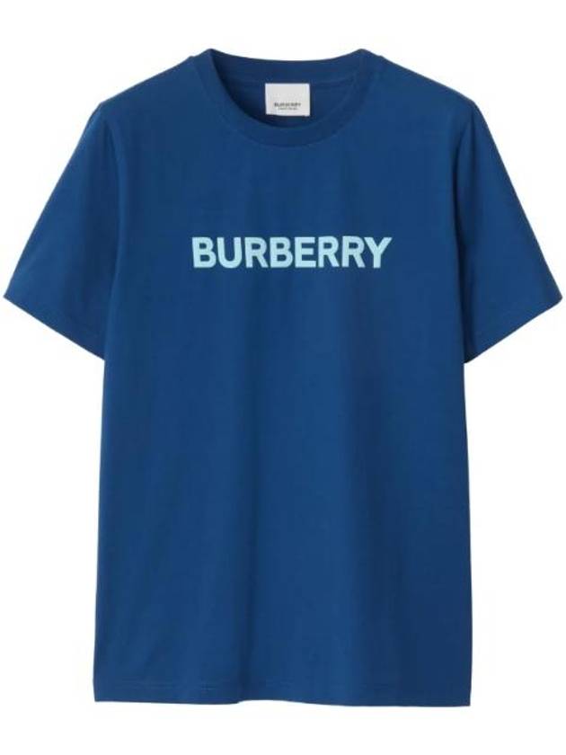 Logo Print Detail Short Sleeve T-Shirt Blue - BURBERRY - BALAAN 1