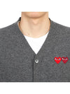 Double Heart V-neck Cardigan Grey - COMME DES GARCONS - BALAAN.