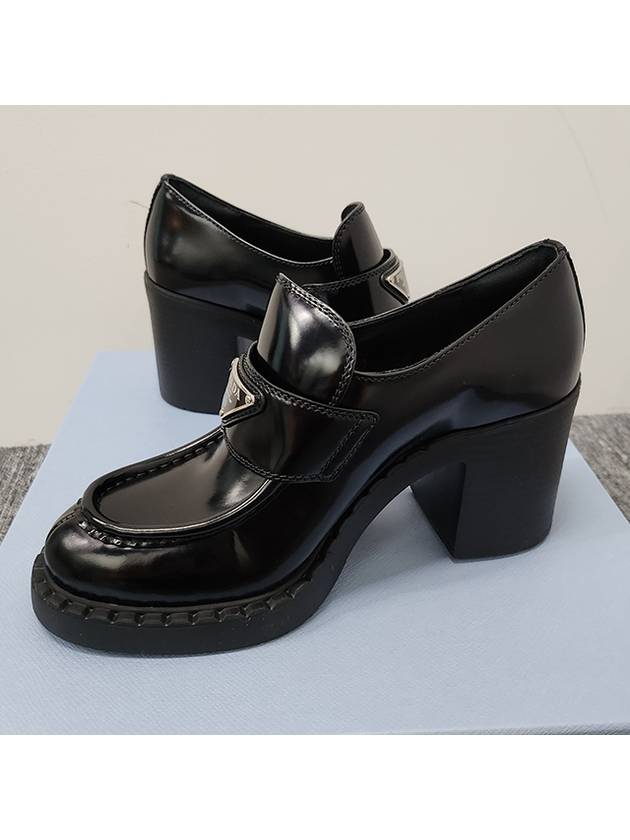 Chocolate Brushed Leather Heeled Loafers Black - PRADA - BALAAN 3