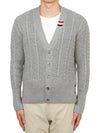 Cable Knitwear Virgin Wool Cardigan Grey - THOM BROWNE - BALAAN 3