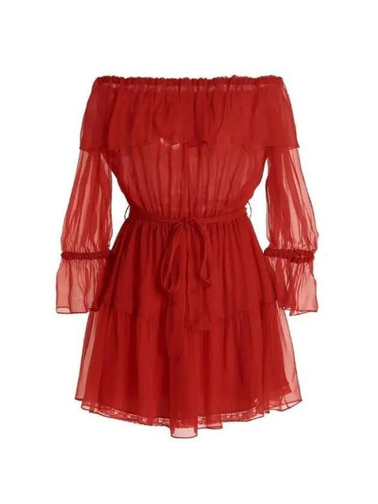 Off Shoulder Chiffon Short Dress Red - GUCCI - BALAAN 2